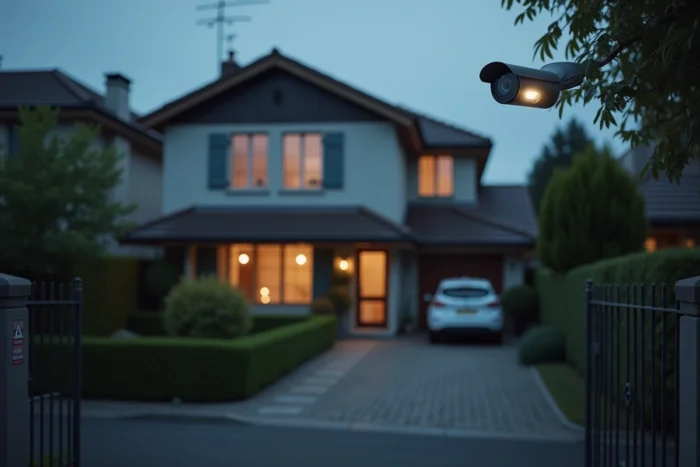 Caméra de surveillance installée en façade d'une maison individuelle pour protéger le domicile