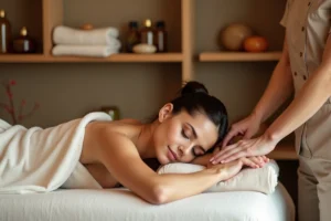 Séance de réflexologie plantaire dans un salon de spa haut de gamme avec thérapeute professionnelle